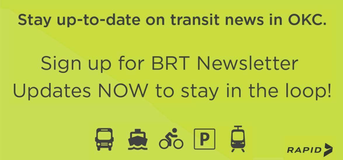 Neon green sign up for BRT Newsletter update graphic.