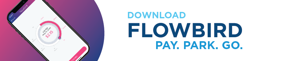 Flowbird Parking App blue Banner, "Park. Pay. Go."
