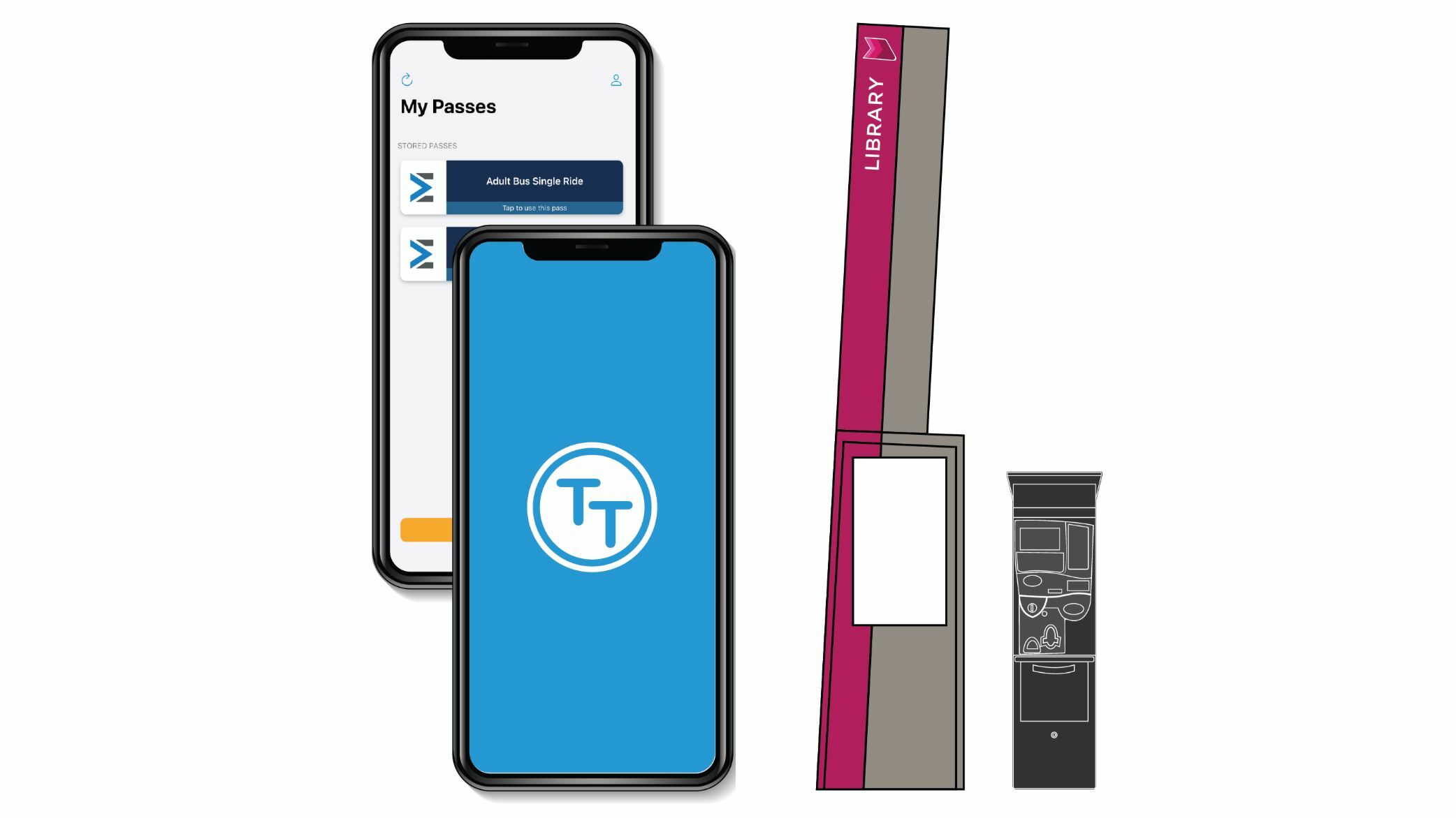Graphic of Streetcar passes available - online, Token Transit App, Pylons, or TVM's.